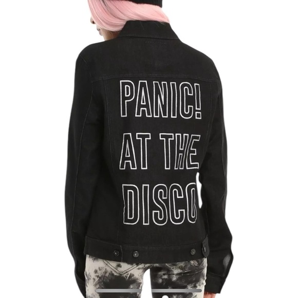 PANIC AT THE DISCO Black Denim Jean Jacket Junior Size XL Excellent Condition - Picture 1 of 8